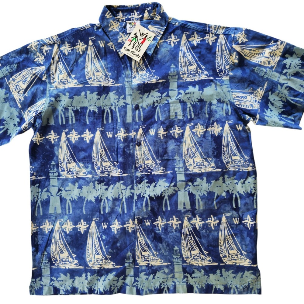 Y2K Rum Reggae Key West Batik Hawaiian Aloha Two-Pocket Shirt SZ L New w/Tags